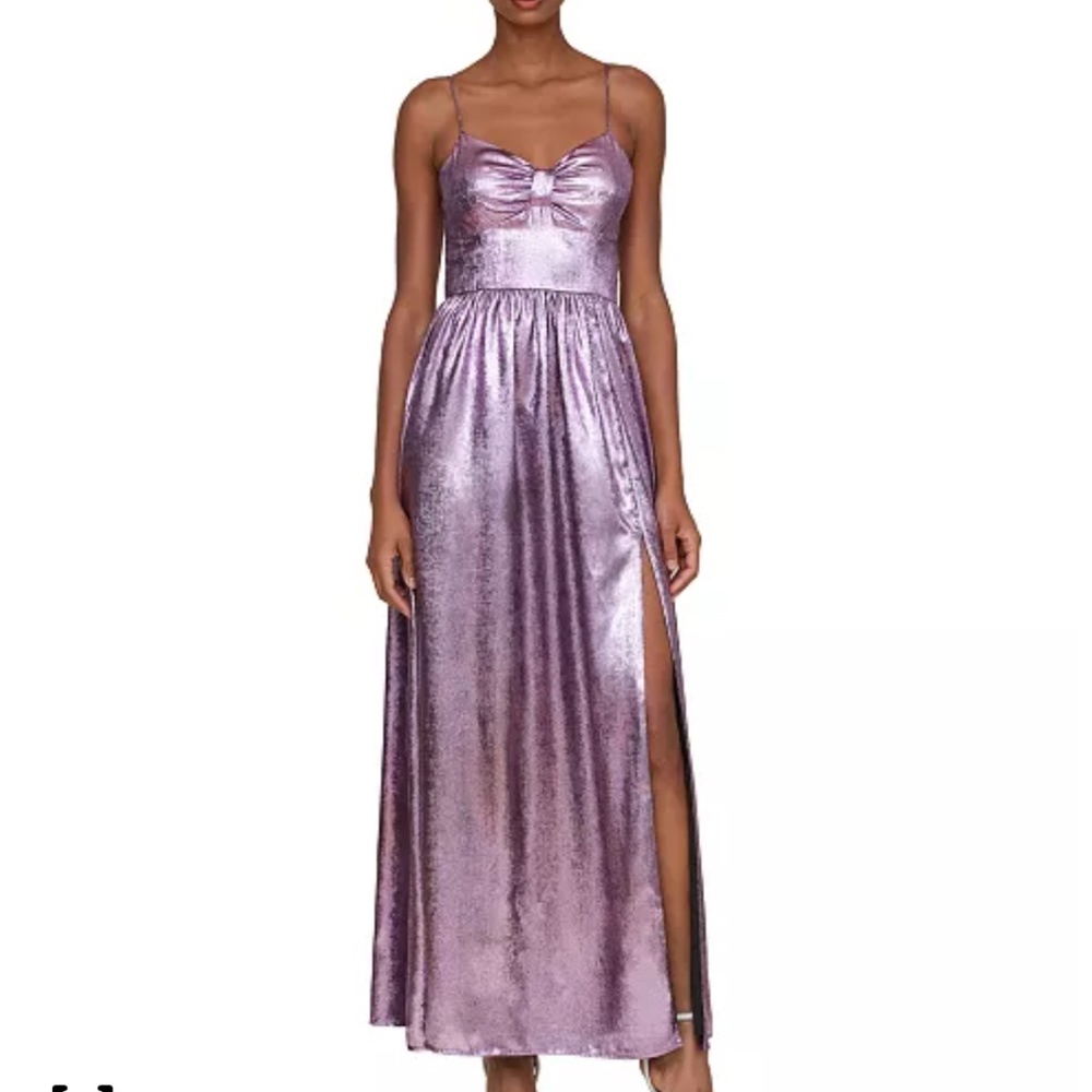 Avec Les Filles Metallic Violet Foiled Sleeveless Maxi Straps Side Slit Size 4